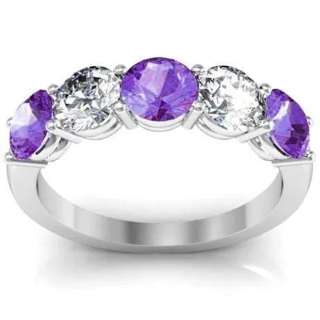 deBebians Rings 200cttw Shared Prong Diamond and Amethyst Five Stone Ring deBebians Rings 200cttw Shared Prong Diamond and Amethyst Five Stone Ring
