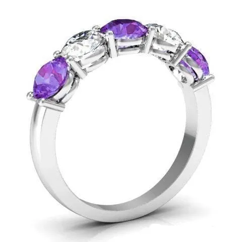 deBebians Rings 200cttw Shared Prong Diamond and Amethyst Five Stone Ring