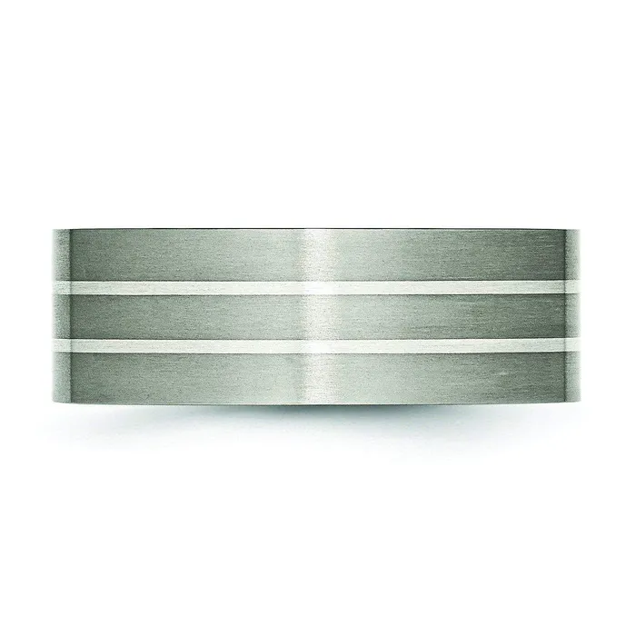 deBebians Rings Silver Inlay Titanium Ring for Men Matte Finish in 8mm