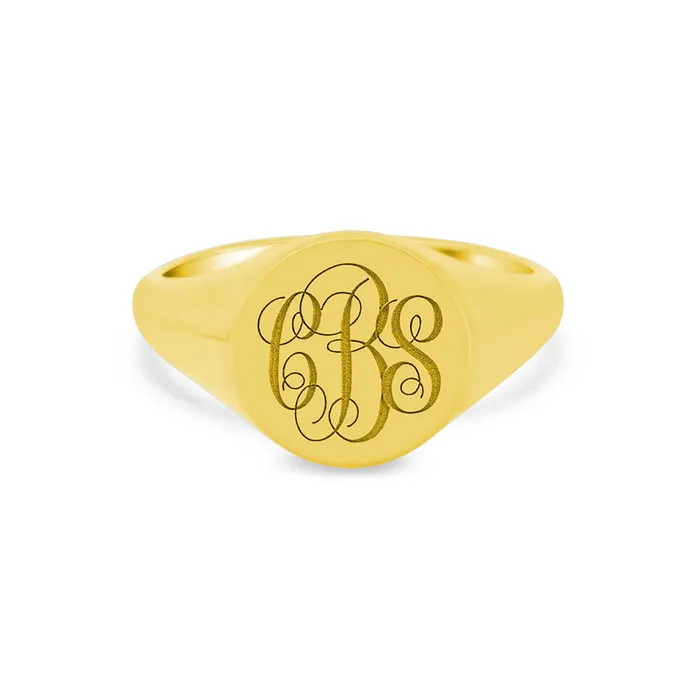 deBebians Rings Womens Round Signet Ring Medium Laser Engraved Script Monogram deBebians Rings Womens Round Signet Ring Medium Laser Engraved Script Monogram
