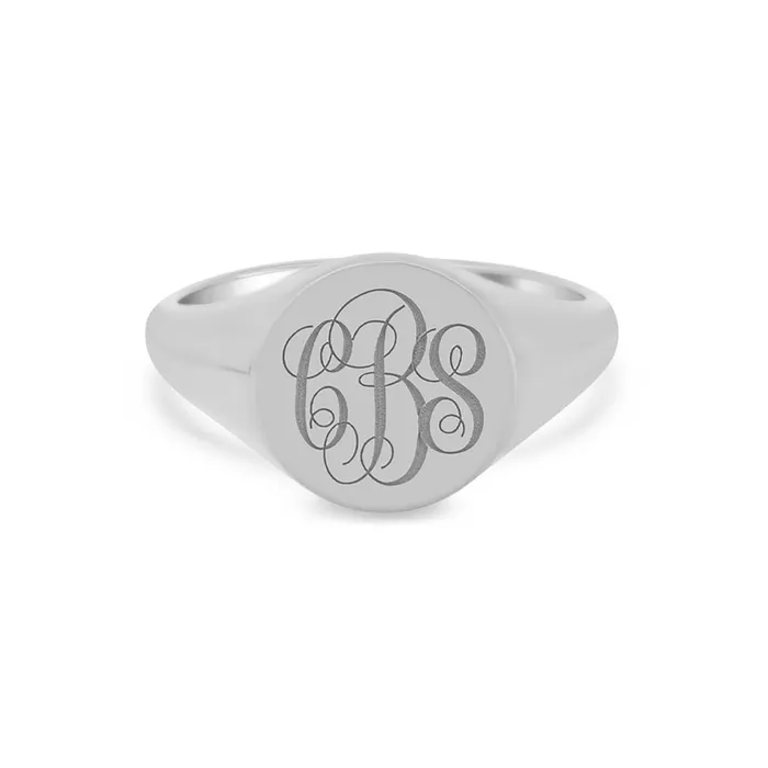 deBebians Rings Womens Round Signet Ring Medium Laser Engraved Script Monogram