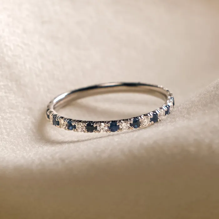 deBebians Vault 01 Sapphire Diamond Eternity Ring in 14k White Gold Rings