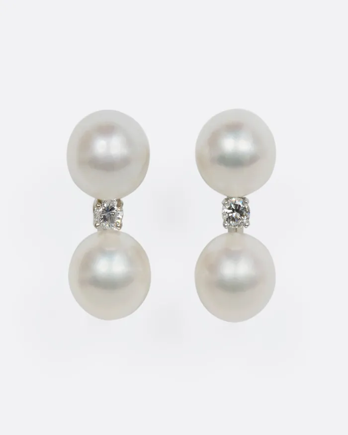 Diamond and Pearl Drop Earrings EXCALIBUR Earrings