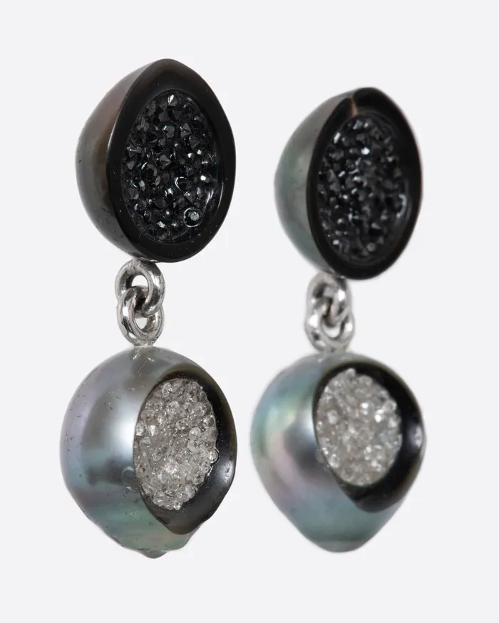 Diamond and Pearl Drop Earrings LITTLE H Earrings Diamond and Pearl Drop Earrings LITTLE H Earrings