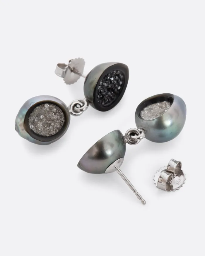 Diamond and Pearl Drop Earrings LITTLE H Earrings Diamond and Pearl Drop Earrings LITTLE H Earrings