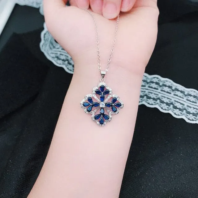 Divine Inspiration Styles Necklaces CHARLIN Womens Fashion Elegant Luxury Statement Blue Cubic Zirconia Necklace Ring Jewelry