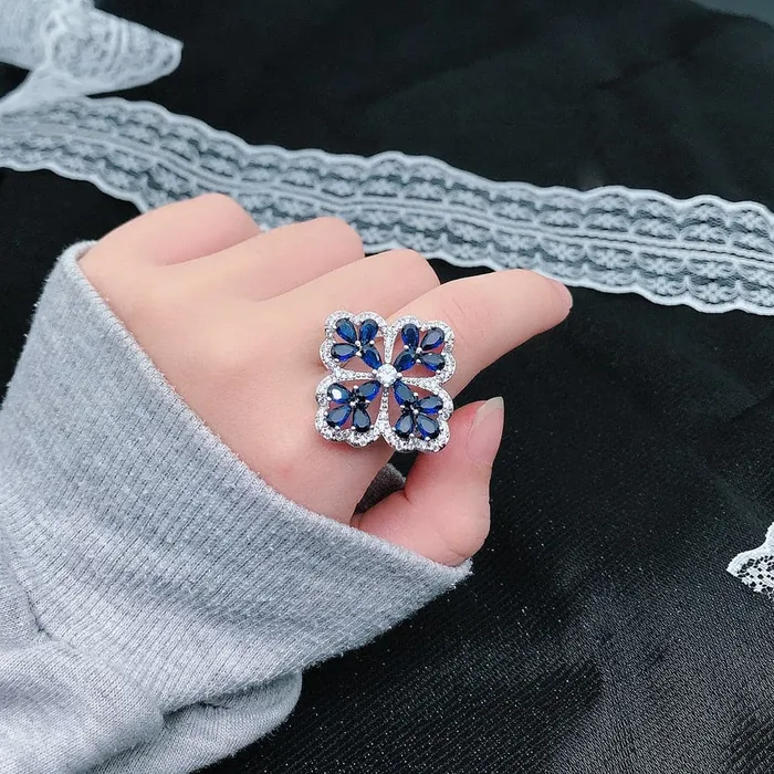 Divine Inspiration Styles Necklaces CHARLIN Womens Fashion Elegant Luxury Statement Blue Cubic Zirconia Necklace Ring Jewelry
