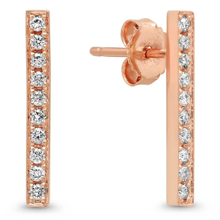 Earrings 14k Gold Large Bar Pave Diamond Drop Earrings deBebians
