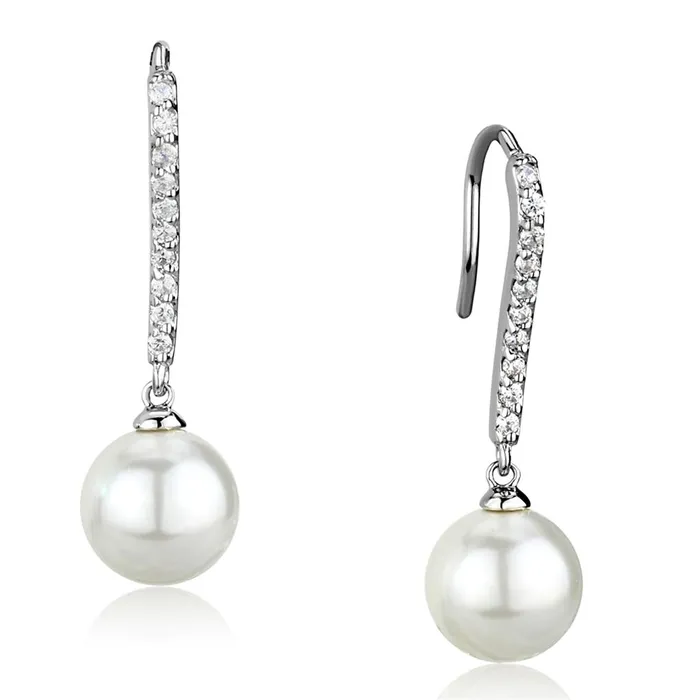 Earrings Alamode 3W1059 Rhodium Brass Earrings with Synthetic Pearl in White Earrings Alamode 3W1059 Rhodium Brass Earrings with Synthetic Pearl in White
