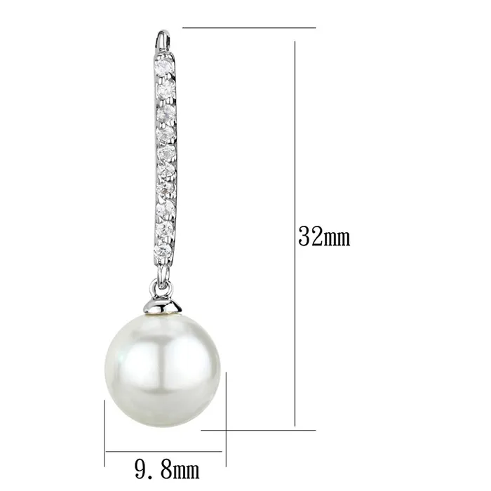 Earrings Alamode 3W1059 Rhodium Brass Earrings with Synthetic Pearl in White