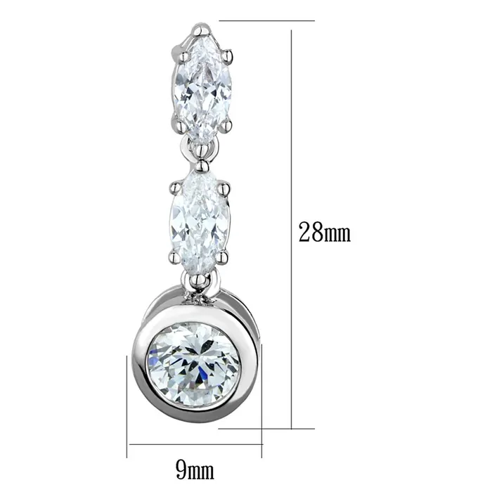 Earrings Alamode 3W1060 Rhodium Brass Earrings with AAA Grade CZ in Clear