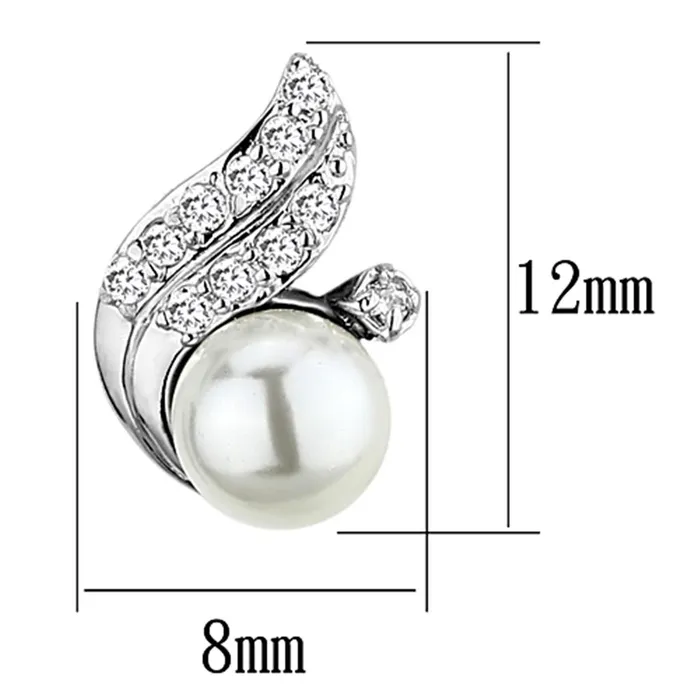 Earrings Alamode 3W365 Rhodium Brass Earrings with Synthetic Pearl in White