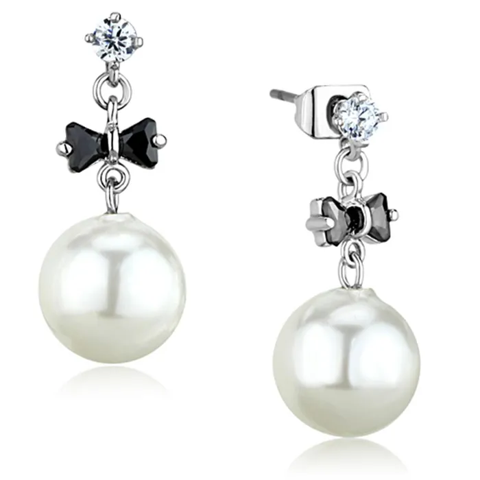 Earrings Alamode 3W676 Rhodium Brass Earrings with Synthetic Pearl in White
