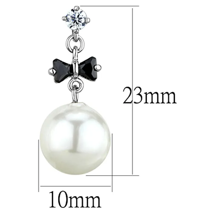 Earrings Alamode 3W676 Rhodium Brass Earrings with Synthetic Pearl in White