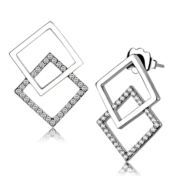 Earrings Alamode DA201 High polished no plating Stainless Steel Earrings with AAA Grade CZ in Clear Earrings Alamode DA201 High polished no plating Stainless Steel Earrings with AAA Grade CZ in Clear