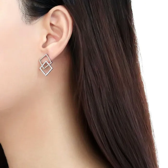 Earrings Alamode DA201 High polished no plating Stainless Steel Earrings with AAA Grade CZ in Clear