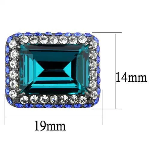Earrings Alamode TK2812 IP Light Black IP Gun Stainless Steel Earrings with Top Grade Crystal in Blue Zircon