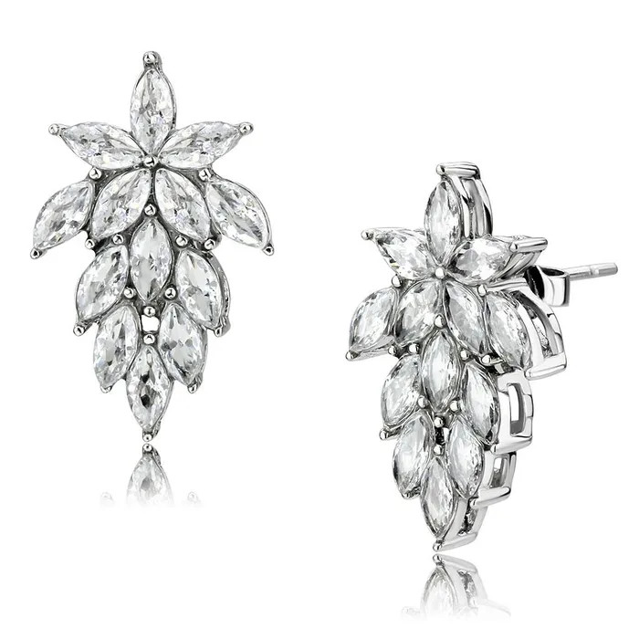 Earrings Alamode TK3654 High polished no plating Stainless Steel Earrings with AAA Grade CZ in Clear Earrings Alamode TK3654 High polished no plating Stainless Steel Earrings with AAA Grade CZ in Clear