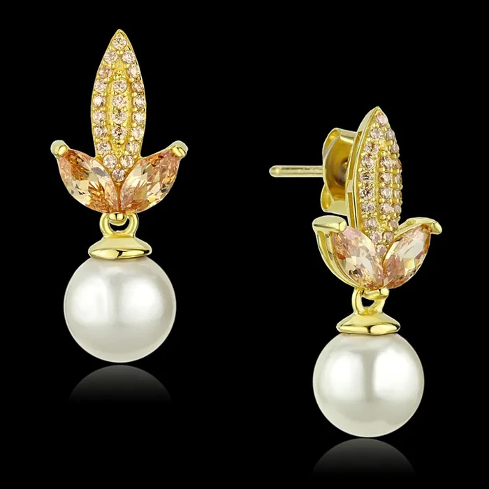 Earrings Alamode TS298 Gold 925 Sterling Silver Earrings with Synthetic Pearl in White