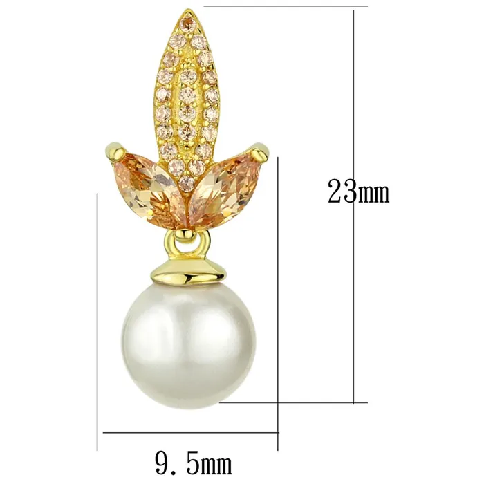 Earrings Alamode TS298 Gold 925 Sterling Silver Earrings with Synthetic Pearl in White