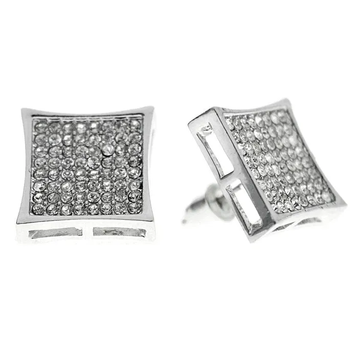 Earrings Bling Cartel Admin Kite Shape Iced Earrings Silver Tone 15MM