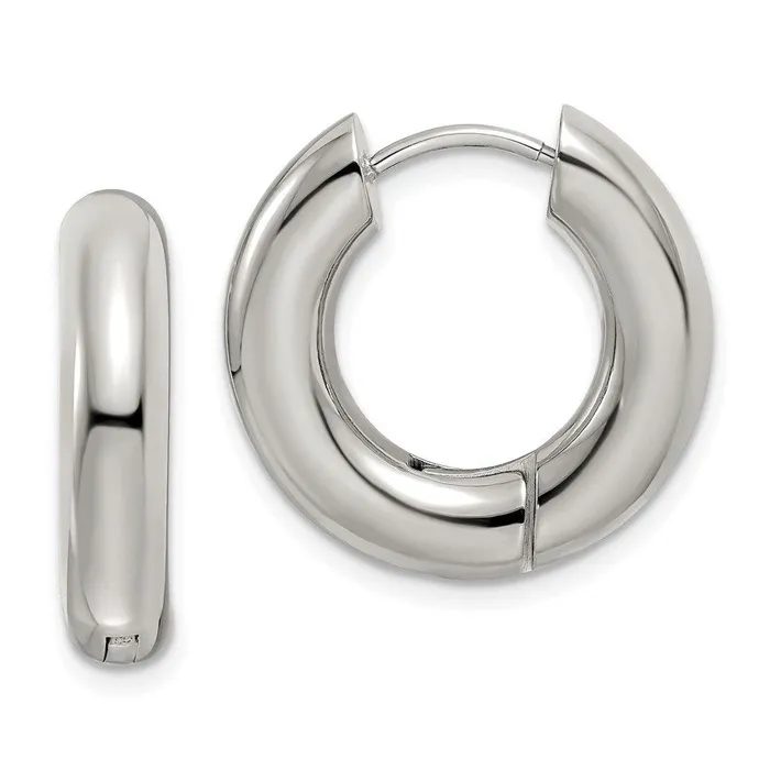 Earrings Chisel Stainless Steel Polished 5mm Hinged Hoop Earrings
