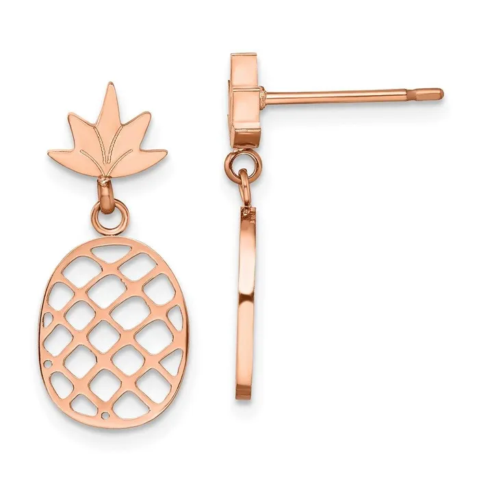 Earrings Chisel Stainless Steel Polished Rose IPplated Pineapple Post Dangle Earrings Earrings Chisel Stainless Steel Polished Rose IPplated Pineapple Post Dangle Earrings