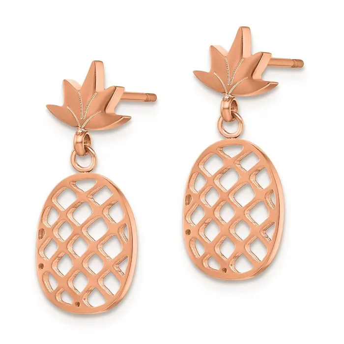 Earrings Chisel Stainless Steel Polished Rose IPplated Pineapple Post Dangle Earrings Earrings Chisel Stainless Steel Polished Rose IPplated Pineapple Post Dangle Earrings