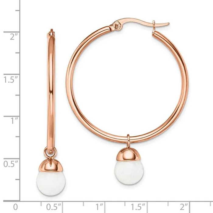 Earrings Chisel Stainless Steel Polished Rose IPplated White Jade Hoop Earrings Earrings Chisel Stainless Steel Polished Rose IPplated White Jade Hoop Earrings