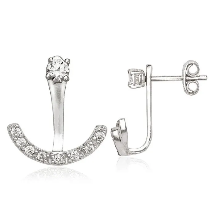 Earrings Classic Sterling Silver Back CZ Semi Circle Earrings