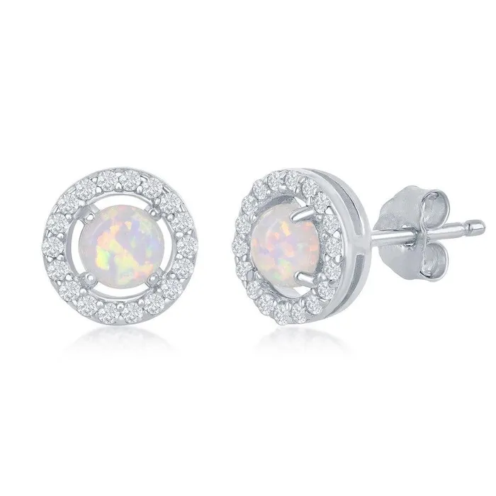 Earrings Classic Sterling Silver Four Prong Halo Round Stud Earrings