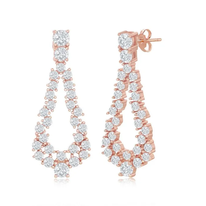 Earrings Classic Sterling Silver Rose GP Open Pear Shaped CZ Statement Earrings