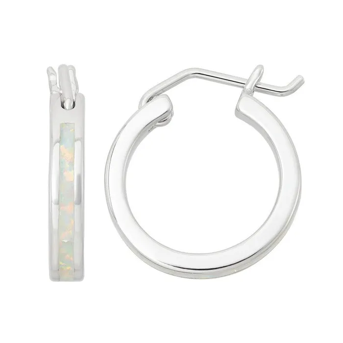 Earrings Classic Sterling Silver White Opal Hoop Earrings