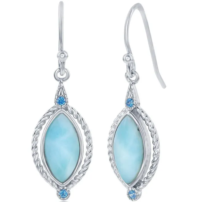 Earrings Classic Womens Earrings Marquise Larimar with Blue CZ Rope D7838