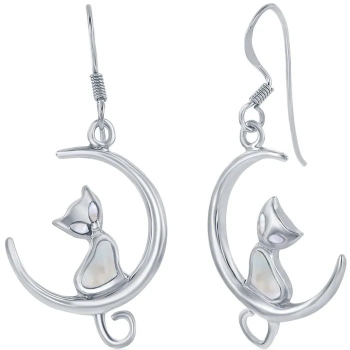 Earrings Classic Womens Earrings Sterling Silver White Mother of Pearl Cat on Moon D8030 Classic Earrings Classic Womens Earrings Sterling Silver White Mother of Pearl Cat on Moon D8030 Classic