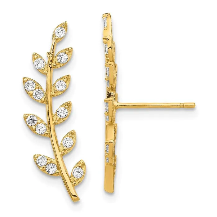 Earrings Jewelry 14K CZ Fern Ear Climber Earrings
