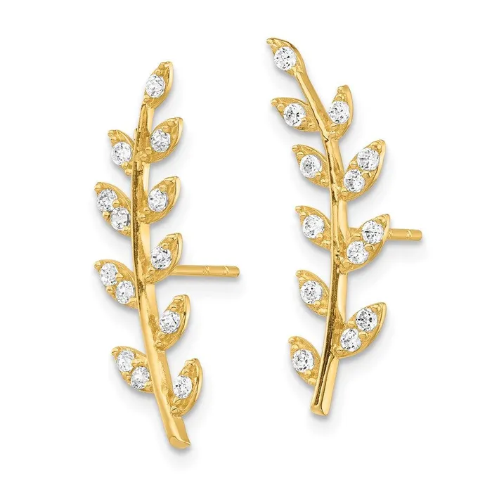 Earrings Jewelry 14K CZ Fern Ear Climber Earrings Earrings Jewelry 14K CZ Fern Ear Climber Earrings