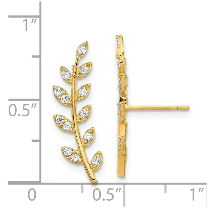 Earrings Jewelry 14K CZ Fern Ear Climber Earrings Earrings Jewelry 14K CZ Fern Ear Climber Earrings