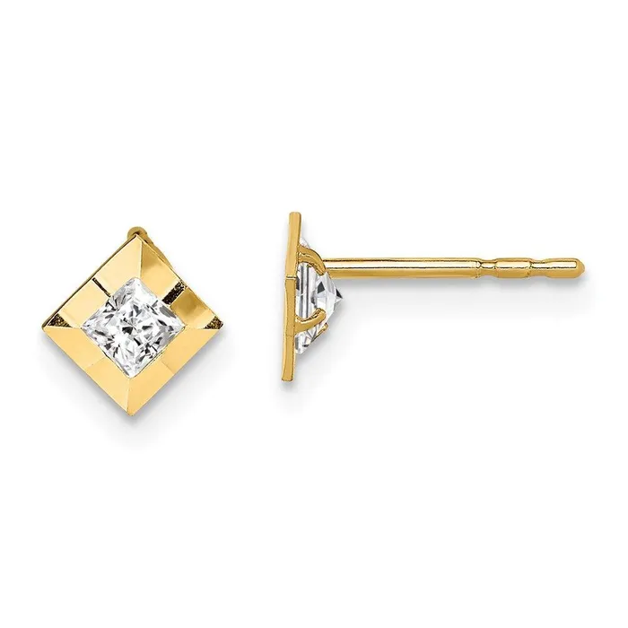 Earrings Jewelry Madi K Kids 14k CZ Square Post Earrings