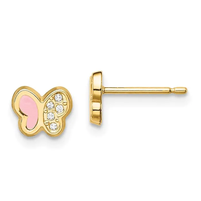 Earrings Madi K Kids 14k CZ Pink Enamel Butterfly Post Earrings Jewelry
