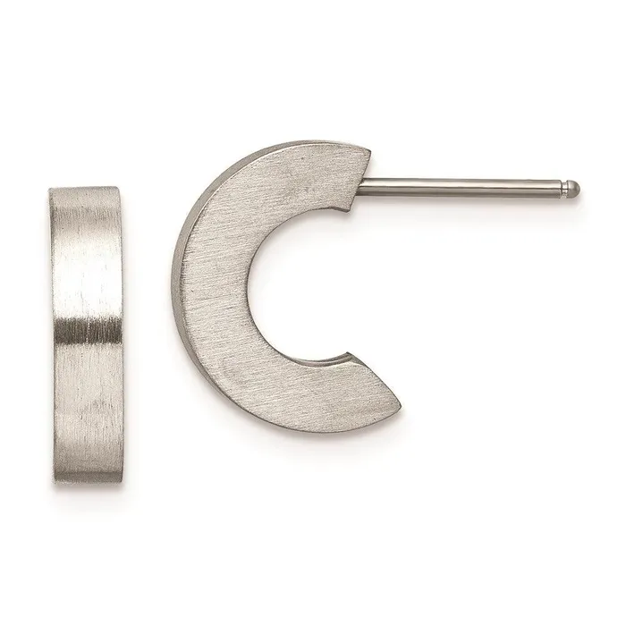 Earrings Stainless Steel Brushed Half Hoop Post Earrings Chisel