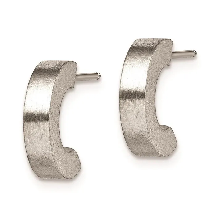 Earrings Stainless Steel Brushed Half Hoop Post Earrings Chisel Earrings Stainless Steel Brushed Half Hoop Post Earrings Chisel