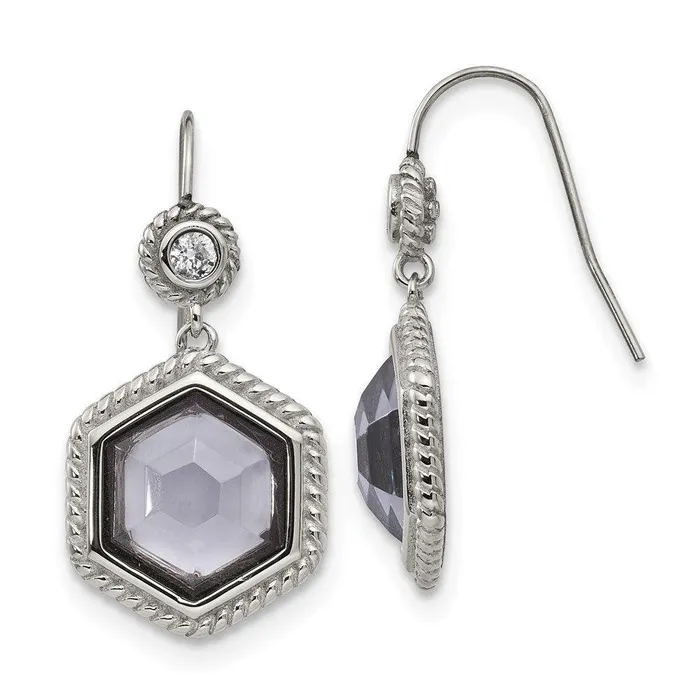 Earrings Stainless Steel PolishedAntiqued Glass and CZ Earrings Chisel