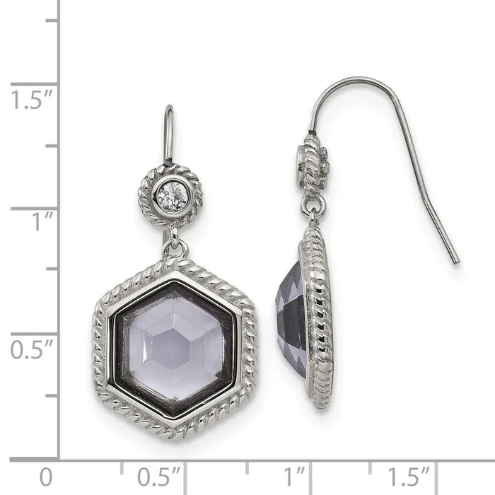 Earrings Stainless Steel PolishedAntiqued Glass and CZ Earrings Chisel Earrings Stainless Steel PolishedAntiqued Glass and CZ Earrings Chisel