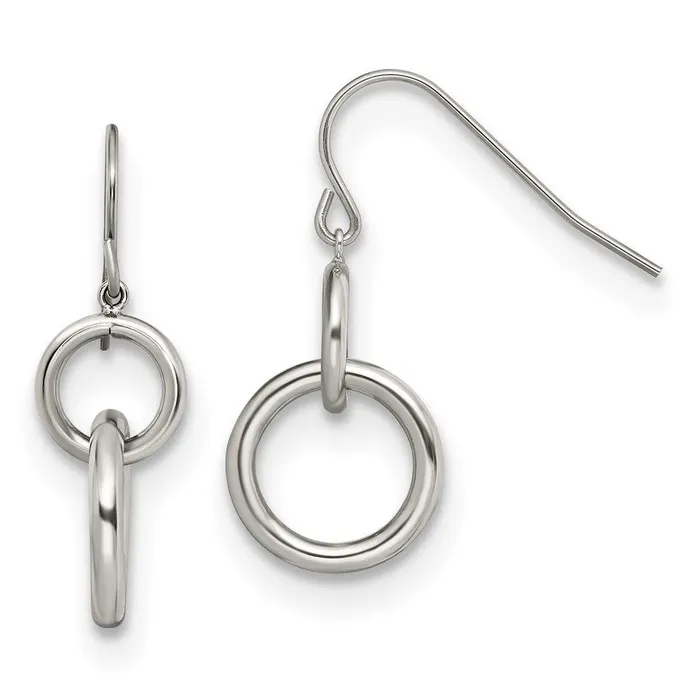 Earrings Stainless Steel Polished Circle Shepherd Hook Earrings Chisel