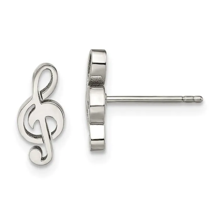 Earrings Stainless Steel Polished Music Symbol Post Earrings Chisel