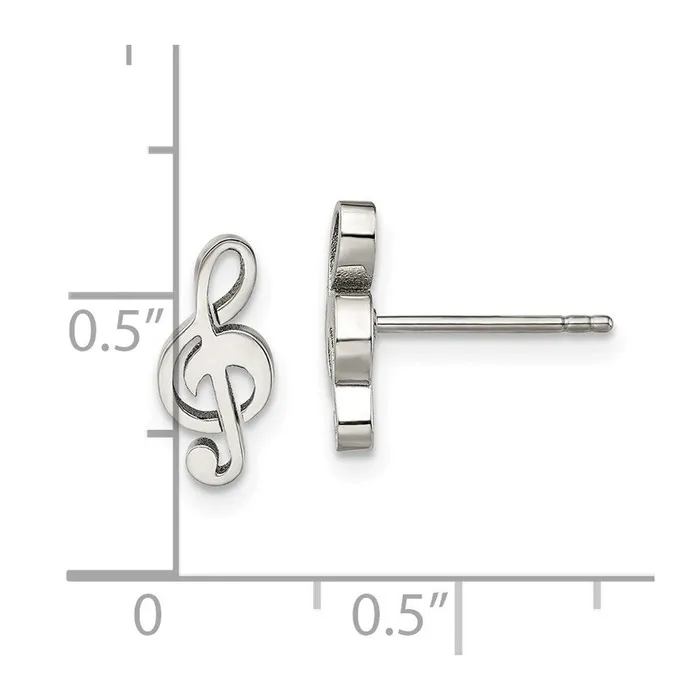 Earrings Stainless Steel Polished Music Symbol Post Earrings Chisel Earrings Stainless Steel Polished Music Symbol Post Earrings Chisel