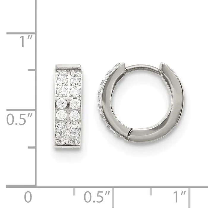 Earrings Stainless Steel Polished with 2 Rows of CZ Hinged Hoop Earrings Chisel Earrings Stainless Steel Polished with 2 Rows of CZ Hinged Hoop Earrings Chisel