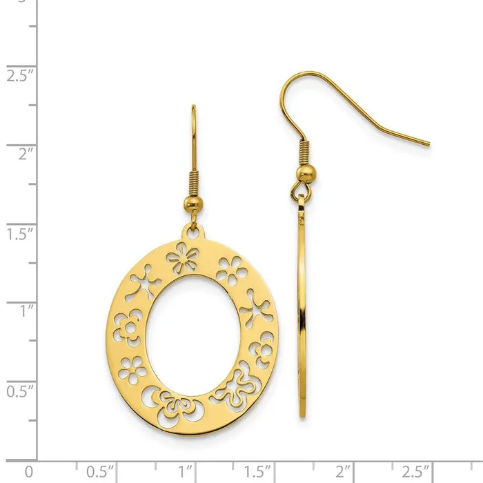 Earrings Stainless Steel Polished Yellow IP Flower Cutout Shepherd Hook Earrings Chisel Earrings Stainless Steel Polished Yellow IP Flower Cutout Shepherd Hook Earrings Chisel