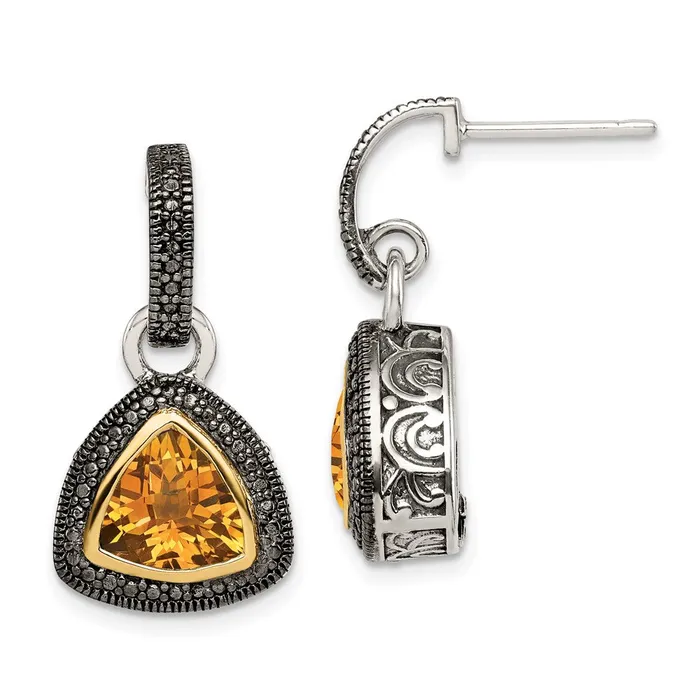 Earrings Sterling Silver w 14K Accent Citrine Dangle Earrings Jewelry